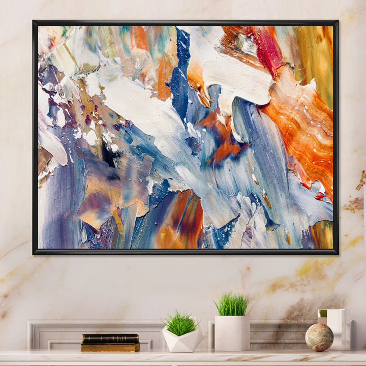 Colorful Abstract Painting Strokes XII - Print on Canvas Wrought Studio™ Size: 16" H x 32" W x 1" D Format: Black Floater Framed