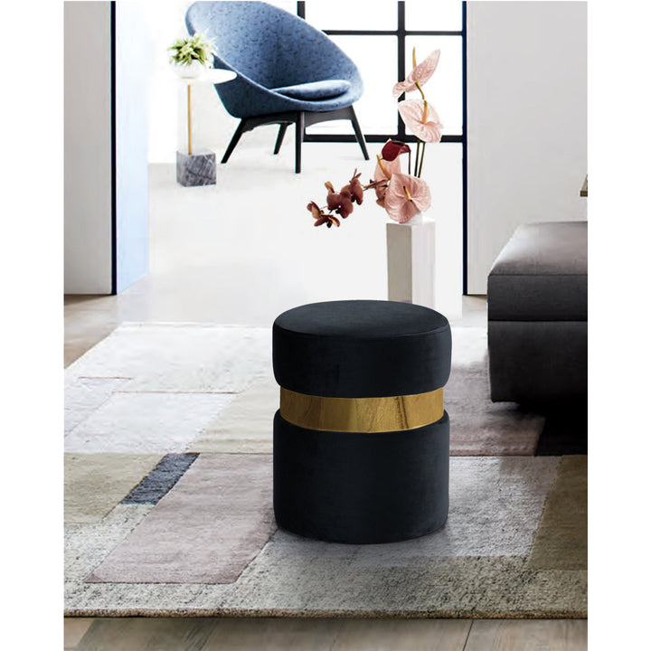 Fresno 14.5" Wide Velvet Round Cocktail Ottoman Mercer41 Upholstery Color: Living Black Velvet Fabric: Gold