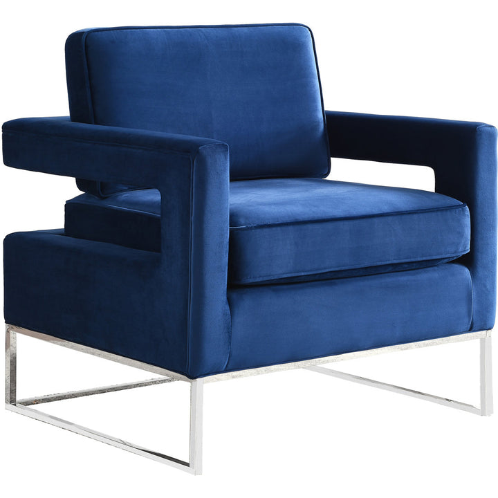 Binghamton 33" W Velvet Armchair Everly Quinn Leg Color: Silver Body Fabric: Navy Velvet