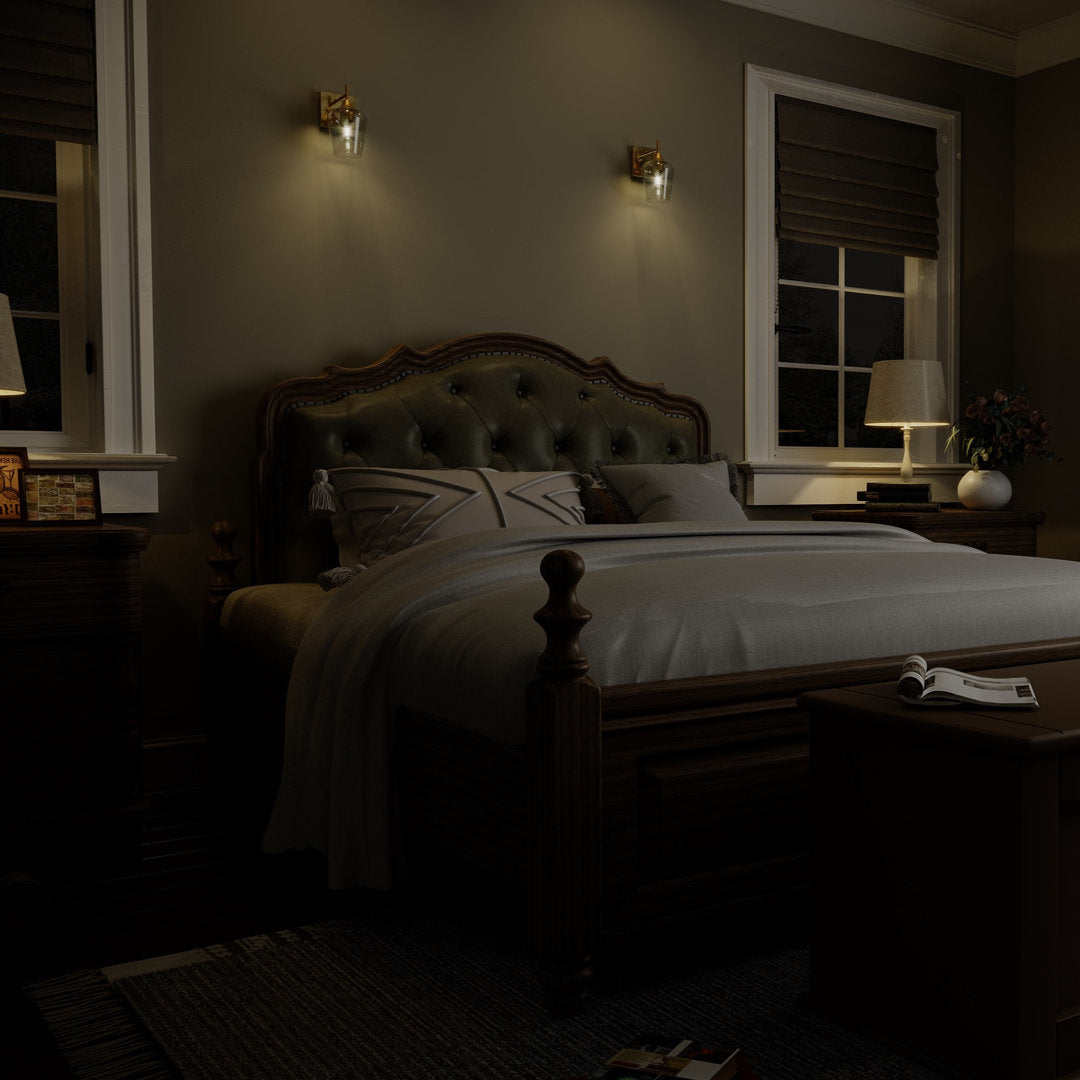 Herriman 1 - Light Dimmable Armed Sconce Ebern Designs Shade Color: Clear Finish: Antique Brass