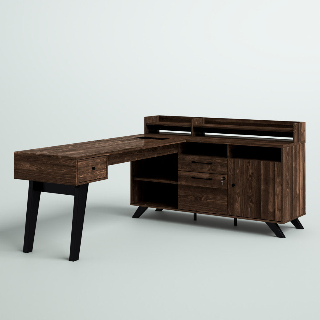 Helsy L-Shaped Desk with Power Bar and Removable Hutch Natural Walnut Mercury Row® Color: Natural Walnut