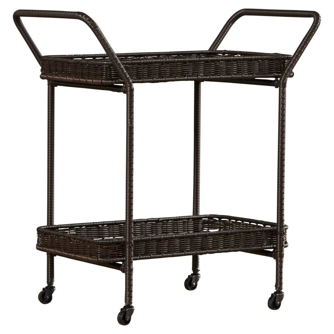Warba Bar Cart with Metal Frame and Wicker Outer Bay Isle Home™ Color: Espresso