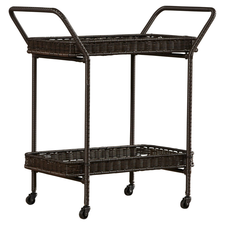 Warba Bar Cart with Metal Frame and Wicker Outer Bay Isle Home™ Color: Espresso