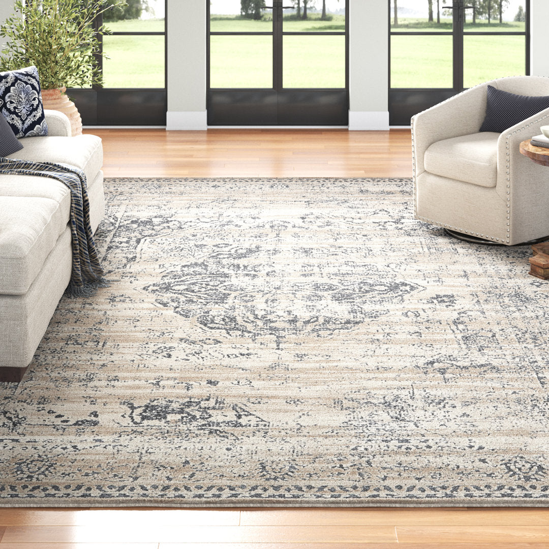 Arkeen Oriental Dark Blue/Beige Area Rug Lark Manor™ Rug Size: Square 5'