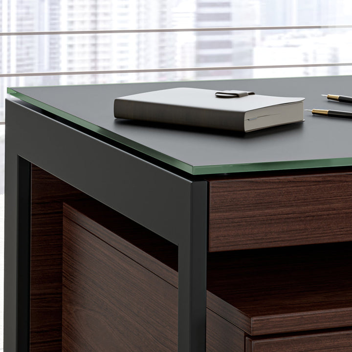 Sequel 20 Glass Desk BDI Color (Top/Frame): Charcoal Stained Ash/Black