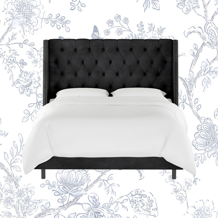 Annabel Upholstered Wingback Bed Kelly Clarkson Home Size: Full Body Fabric: Classic Black Performance Velvet