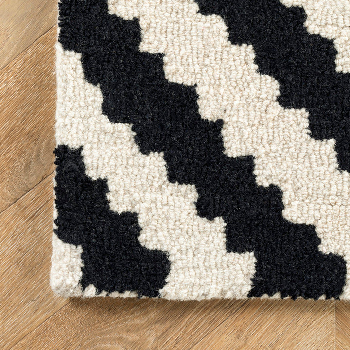 Decca Geometric Handmade Tufted Wool Black/Cream Area Rug George Oliver Rug Size: Runner 2'6" x 6'
