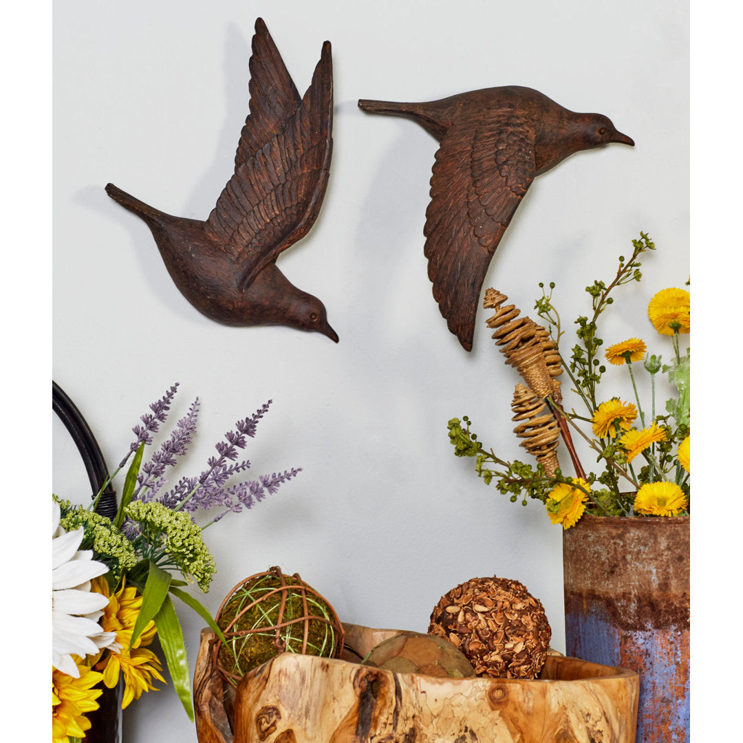 3 Piece Brown Polystone Metallic 3D Sculpted Bird Wall Decor Set Breakwater Bay