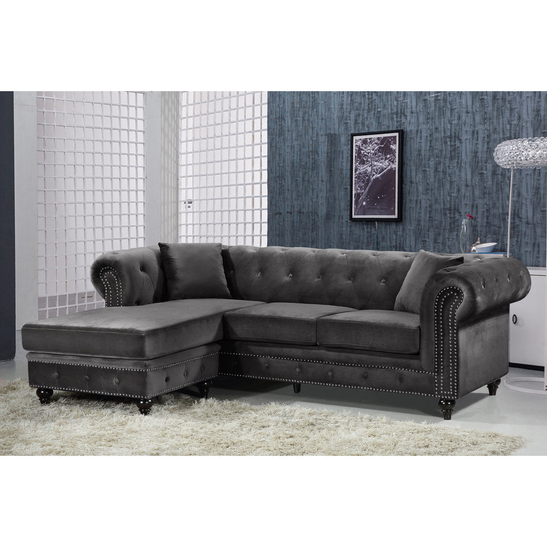 Harlow 96" Wide Velvet Reversible Sofa & Chaise Kelly Clarkson Home Upholstery Color: Gray