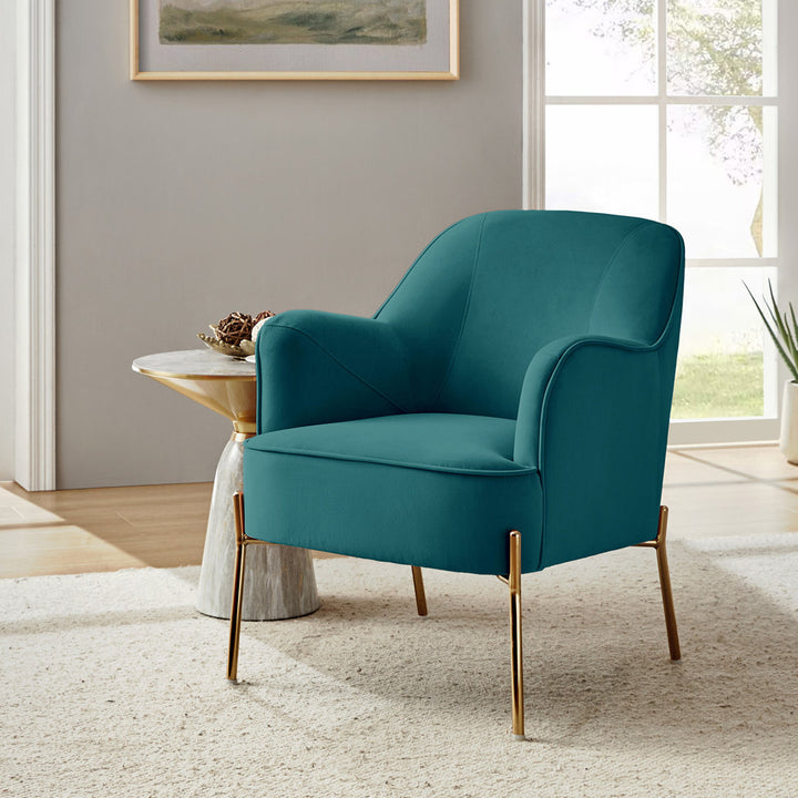 Cleo 26" Wide Contemporary Chair with Recessed Arms Etta Avenue™ Fabric: Blue Velvet