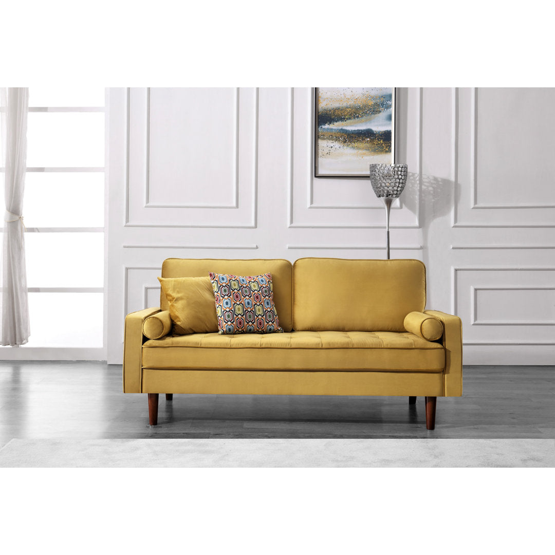 Ashfaq 57.8" Velvet Square Arm Loveseat Wade Logan® Fabric: Golden Yellow (Green Yellow)