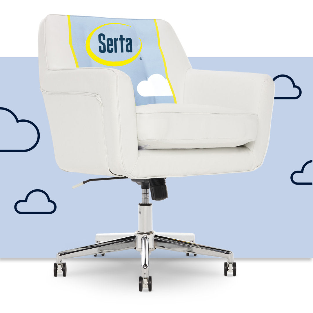 Serta Ashland Modern Office Chair, Mid-Back, Quality Memory Foam Cushion, Metal Base Chrome Finish Serta Color: White