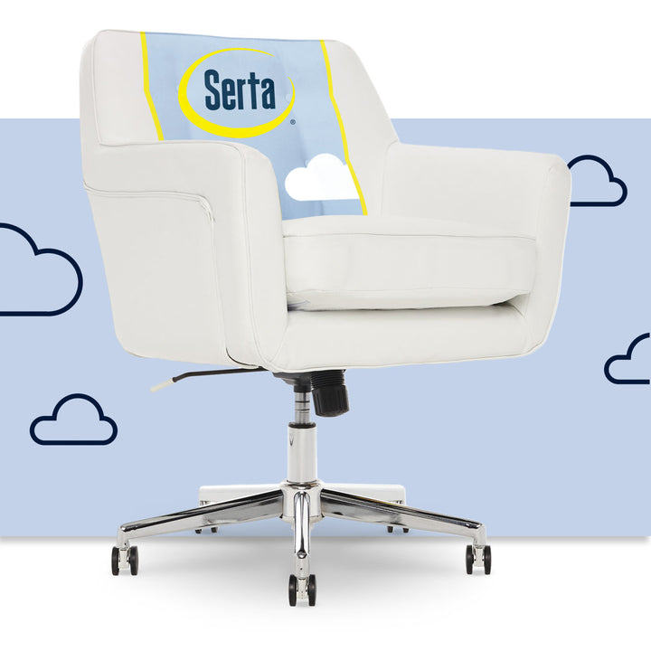 Serta Ashland Modern Office Chair, Mid-Back, Quality Memory Foam Cushion, Metal Base Chrome Finish Serta Color: White