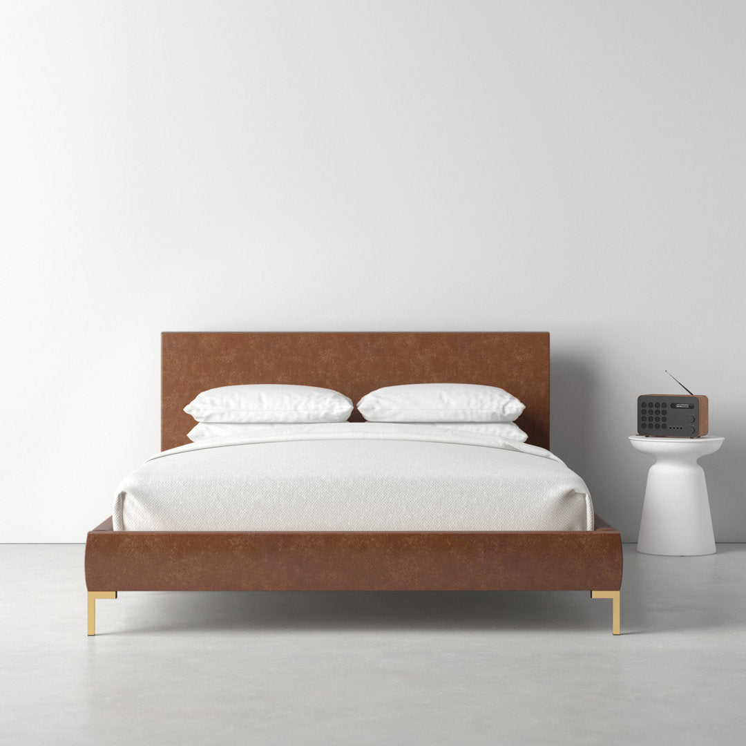 Rand Vegan Leather Bed AllModern Leg Color: Black Wood, Color: Zuma Navy Textured Linen Size: Twin