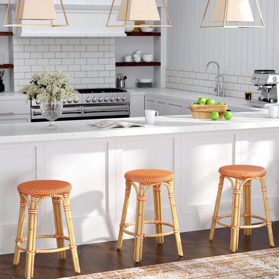 Alastair Bar & Counter Stool Birch Lane™ Color: Orange/White Dot/Natural Rattan Frame Seat Height: Counter Stool (24" Seat Height)