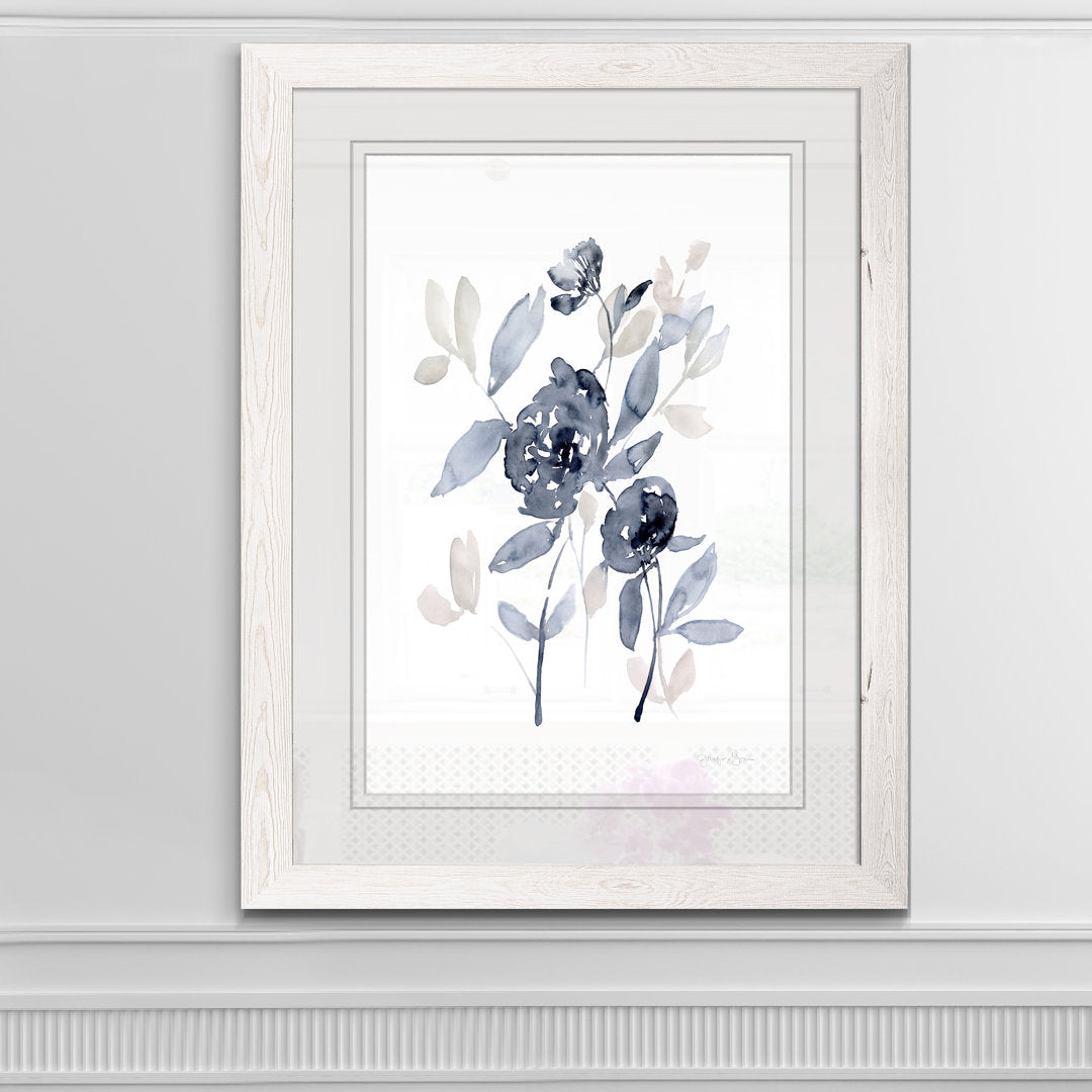 Peonies In Gray I' - Picture Frame Print on Glass Winston Porter Size: 32" H x 44" W x 1.25" D Format: Framed White Print