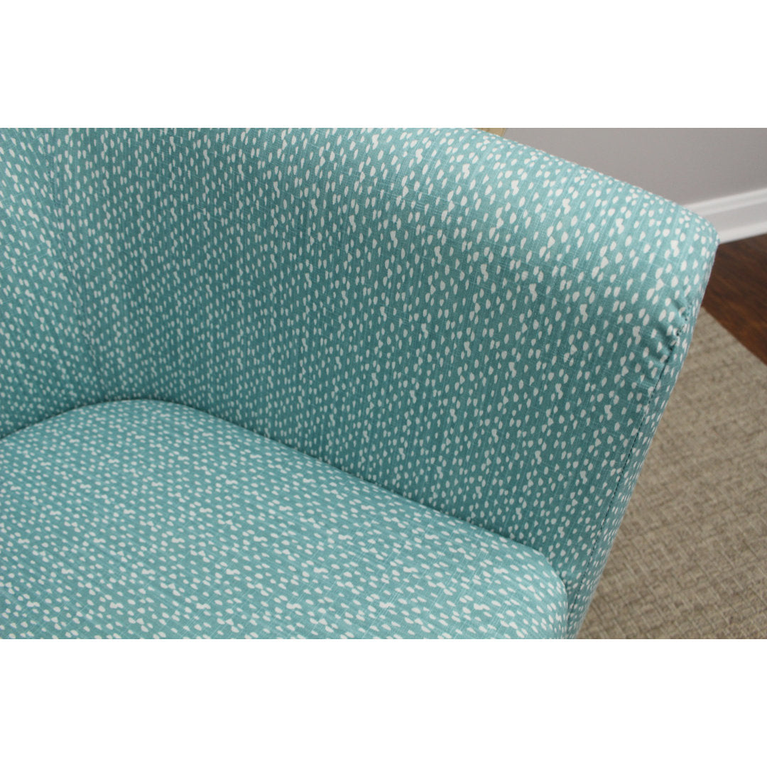 Liam 31.5" W Barrel Chair Zipcode Design™ Fabric OR Leather Type: Light Teal Blue/White Microfiber/Microsuede