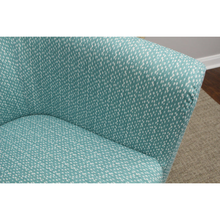 Liam 31.5" W Barrel Chair Zipcode Design™ Fabric OR Leather Type: Light Teal Blue/White Microfiber/Microsuede
