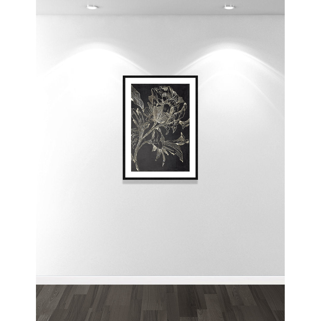 Golden Flower Folklore I by Asia Jensen - Picture Frame Graphic Art Print Joss & Main Size: 35.5" H x 25.5" W Format: Black Framed