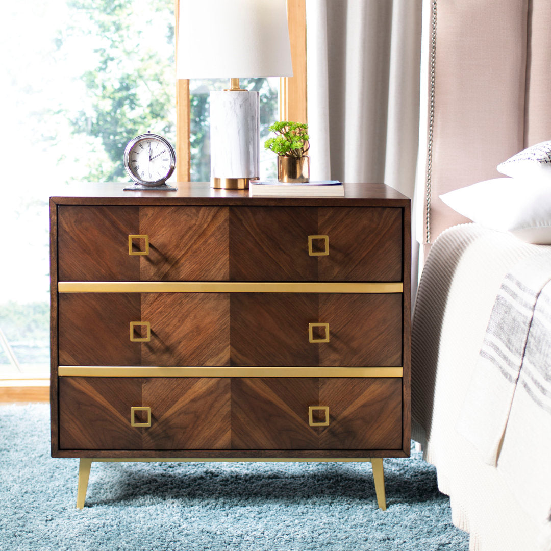 Malia 3 Drawers 31.9" W Dresser AllModern Color: Walnut/Gold