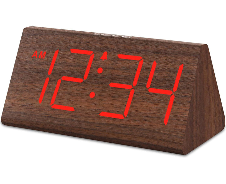 Digital Wood Quartz Movement / Crystal Tabletop Clock with Alarm Latitude Run® Color: Brown/Red