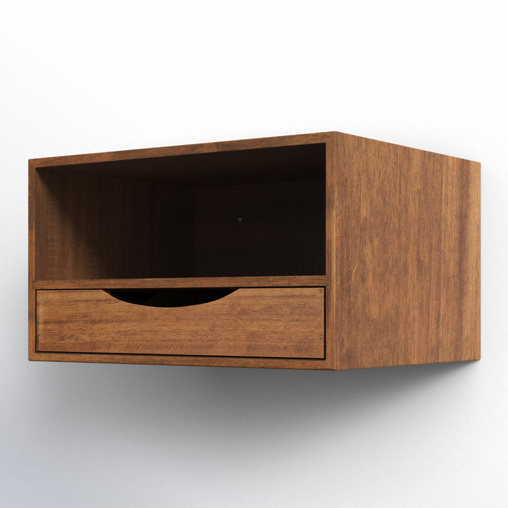 Adeana Poplar Solid Wood Floating Shelf with Drawer Wade Logan® Color/Finish: Rustic Brown