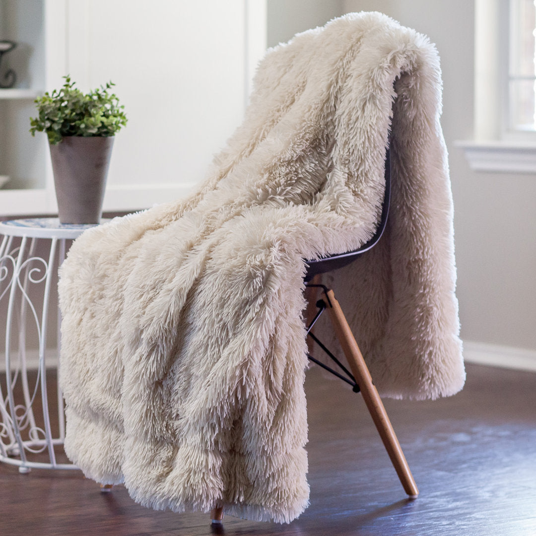Shaggy Shaggy Super Elegent Sherpa Long Fur Throw Chanasya Color: Creme Size: 66" W x 90" L