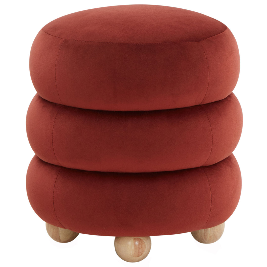 Dalisha 17.2" Wide Velvet Round Standard Ottoman Joss & Main Upholstery Color: Rust, Leg Color: Natural