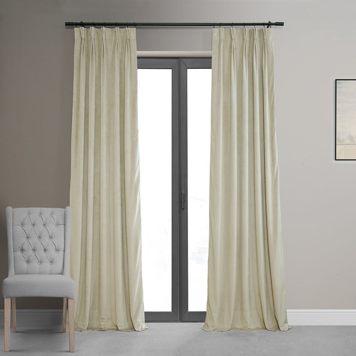 Balone French Pleated Signature Velvet Thermal Lined 100% Blackout Curtains for Bedroom & Living Room Curtains Single Panel Darby Home Co Curtain Color: Cool Beige Size per Panel: 25" W x 108" L
