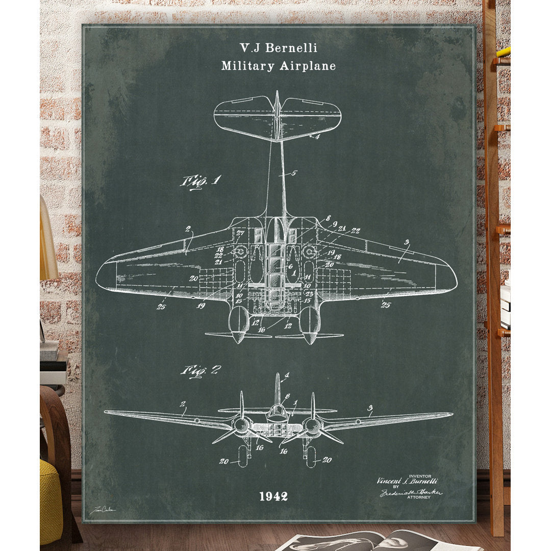 Military Airplane by Tina Carison - Wrapped Canvas Graphic Art Print Williston Forge Size: 40" H x 30" W x 1.5" D