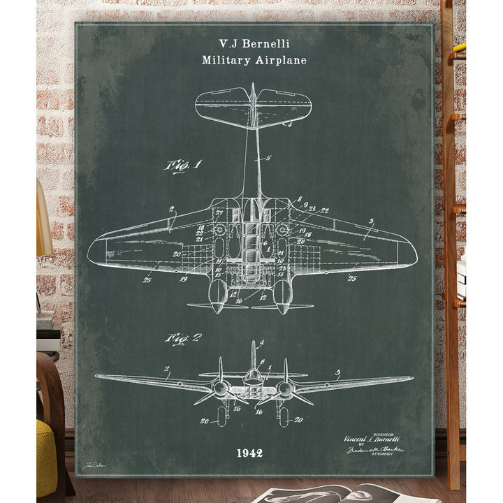 Military Airplane by Tina Carison - Wrapped Canvas Graphic Art Print Williston Forge Size: 40" H x 30" W x 1.5" D