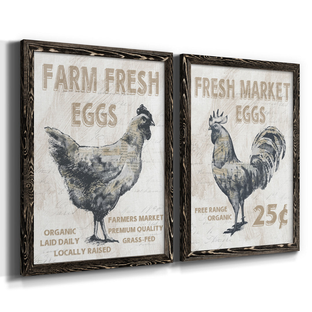Farm Fresh Chicken - 2 Piece Print Set (Set of 2) August Grove® Mat Color: No Mat Size: 26.5" H x 73" W x 3" D Format: Silver Framed Canvas