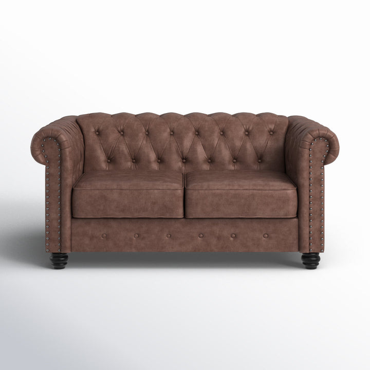 Provence 61" Rolled Arm Chesterfield Loveseat Kelly Clarkson Home Upholstery Color: Brown Leather like Fabric