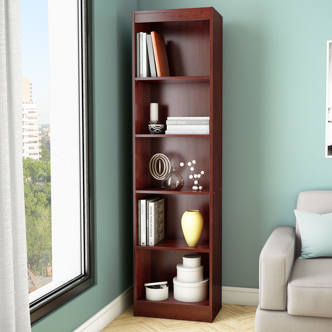 Axess Narrow 5-Shelf Narrow Bookcase Pure White South Shore Color: Royal Cherry