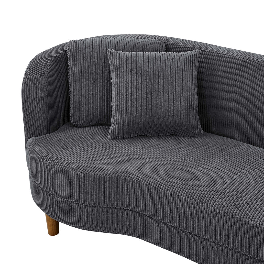 Lutanda 90" Round Arm Curved Sofa Ebern Designs Fabric: Dark Gray Corduroy