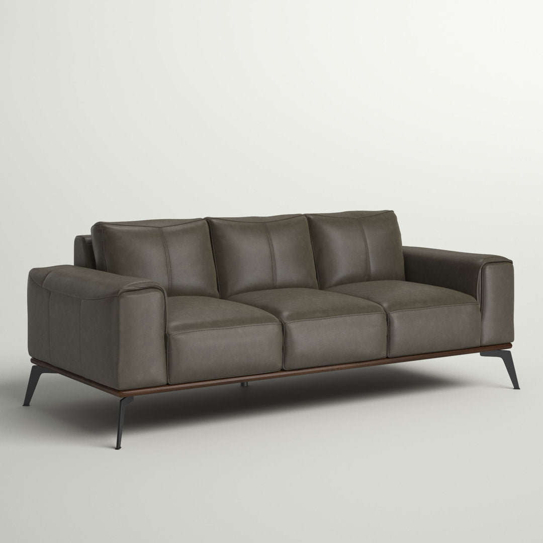 Conley 86" Genuine Leather Square Arm Sofa Sand & Stable™ Leather Type: Gray Genuine Leather