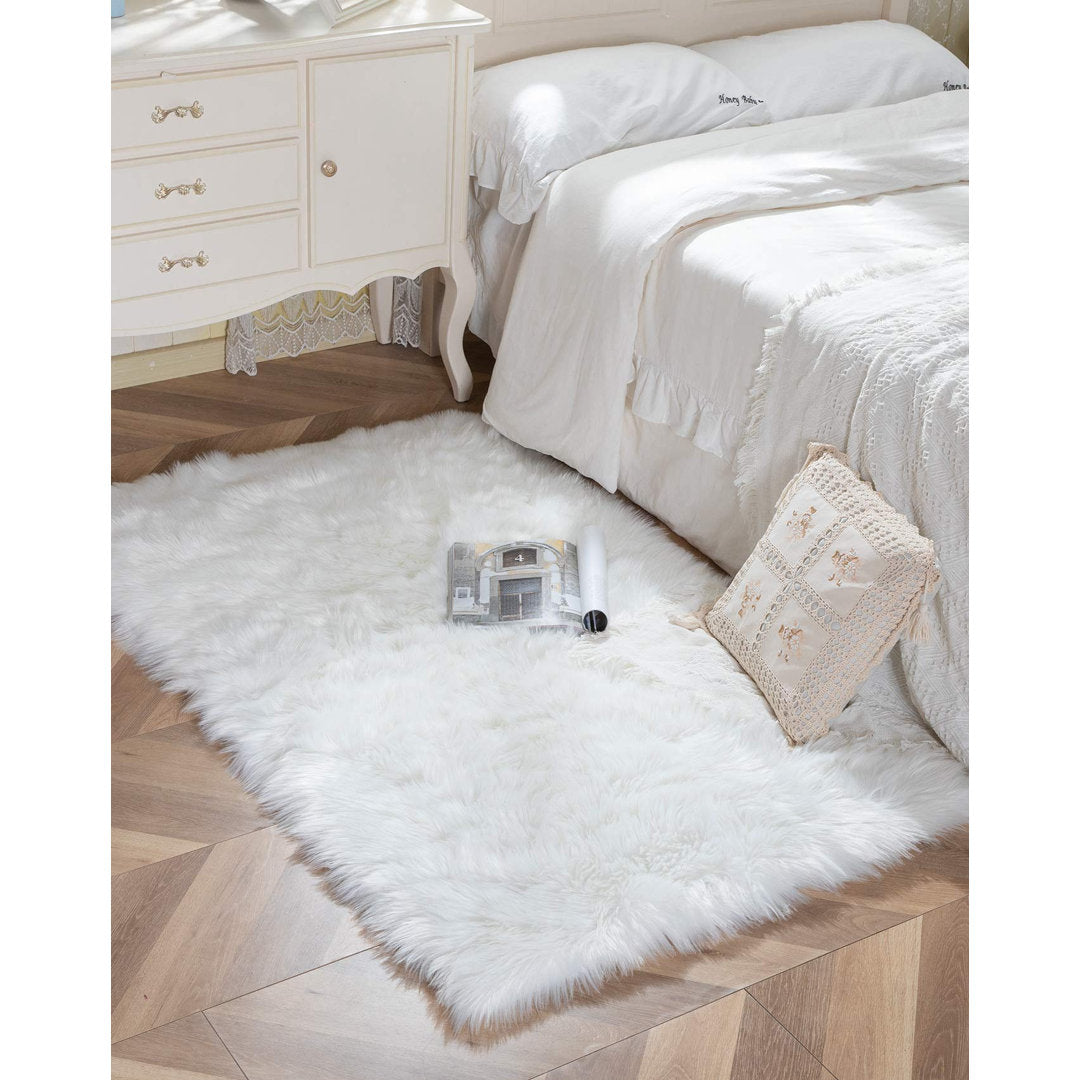 Kayzlynn Shag Faux Sheepskin White Rug Everly Quinn Rug Size: Rectangle 2' x 3'