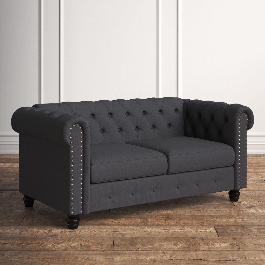 Provence 61" Rolled Arm Chesterfield Loveseat Kelly Clarkson Home Upholstery Color: Charcoal Linen Blend