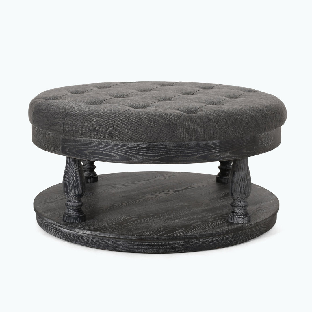 Tawney 40" Wide Tufted Round Cocktail Ottoman with Storage Rosalind Wheeler Leg Color: Gray Body Fabric: Charcoal Fabric
