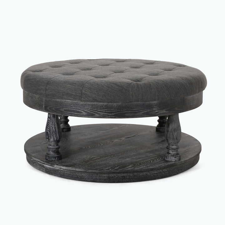 Tawney 40" Wide Tufted Round Cocktail Ottoman with Storage Rosalind Wheeler Leg Color: Gray Body Fabric: Charcoal Fabric