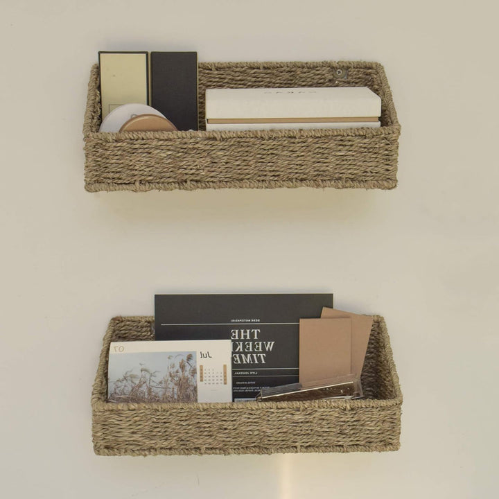 Seagrass Wall Organizer with Wall Baskets (Set of 2) AKLOV