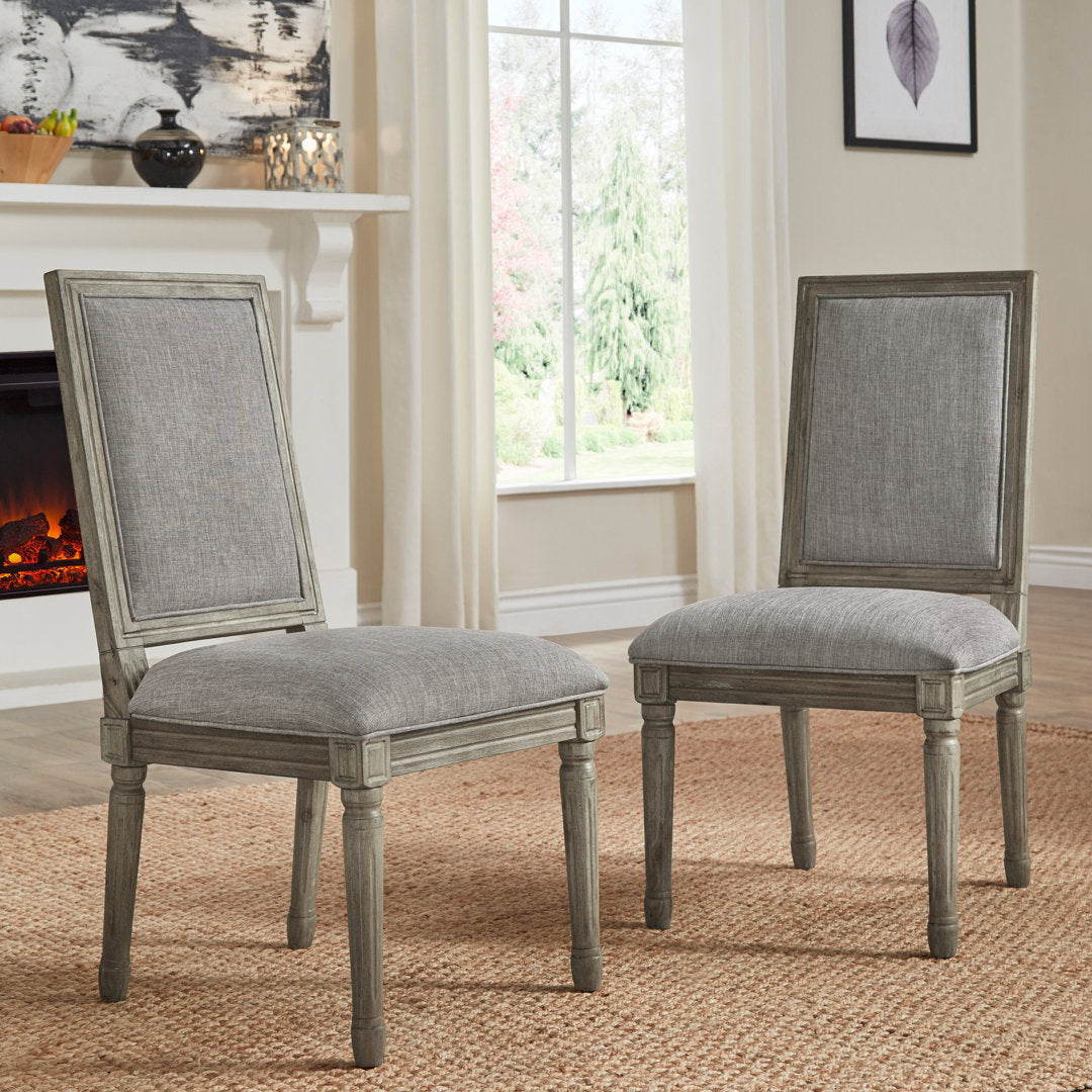 Libretto Solid Wood Side Chair (Set of 2) Kelly Clarkson Home Upholstery Color: Gray Linen, Leg Color: Antique Gray Oak