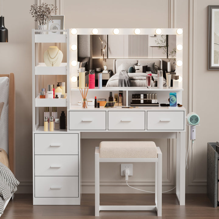 Kelila Makeup Vanity Desk with Lighted Mirror and Charging Station Latitude Run® Color: White