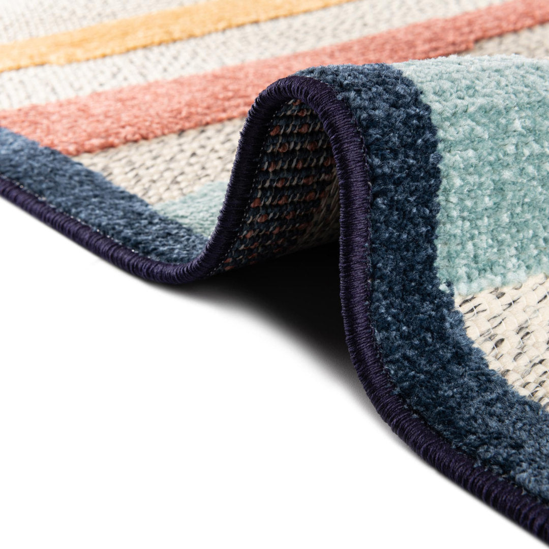 Berberia Striped Indoor / Outdoor Area Rug in Blue/Orange/Red Beachcrest Home™ Rug Size: Round 3'3"