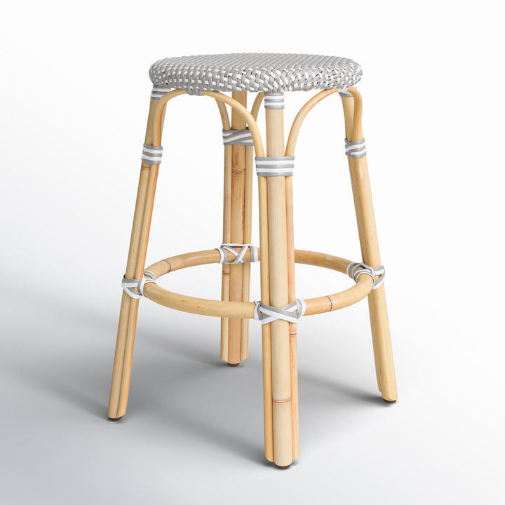 Alastair Bar & Counter Stool Birch Lane™ Color: Gray/White Dot/Natural Rattan Frame Seat Height: Counter Stool (24" Seat Height)