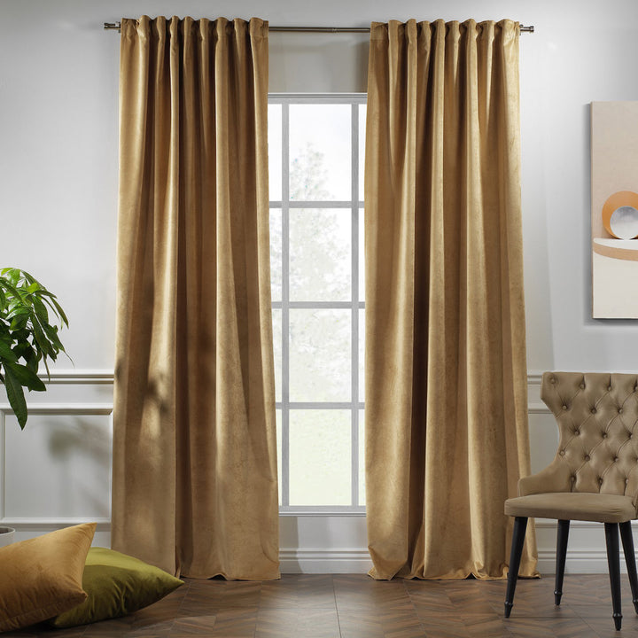 Matte Velvet Extra wide x Extra Long Custom Made Decorative Single Panel Lilijan Home & Curtain Curtain Color: 60 Sepia Size per Panel: 100" W x 192" L