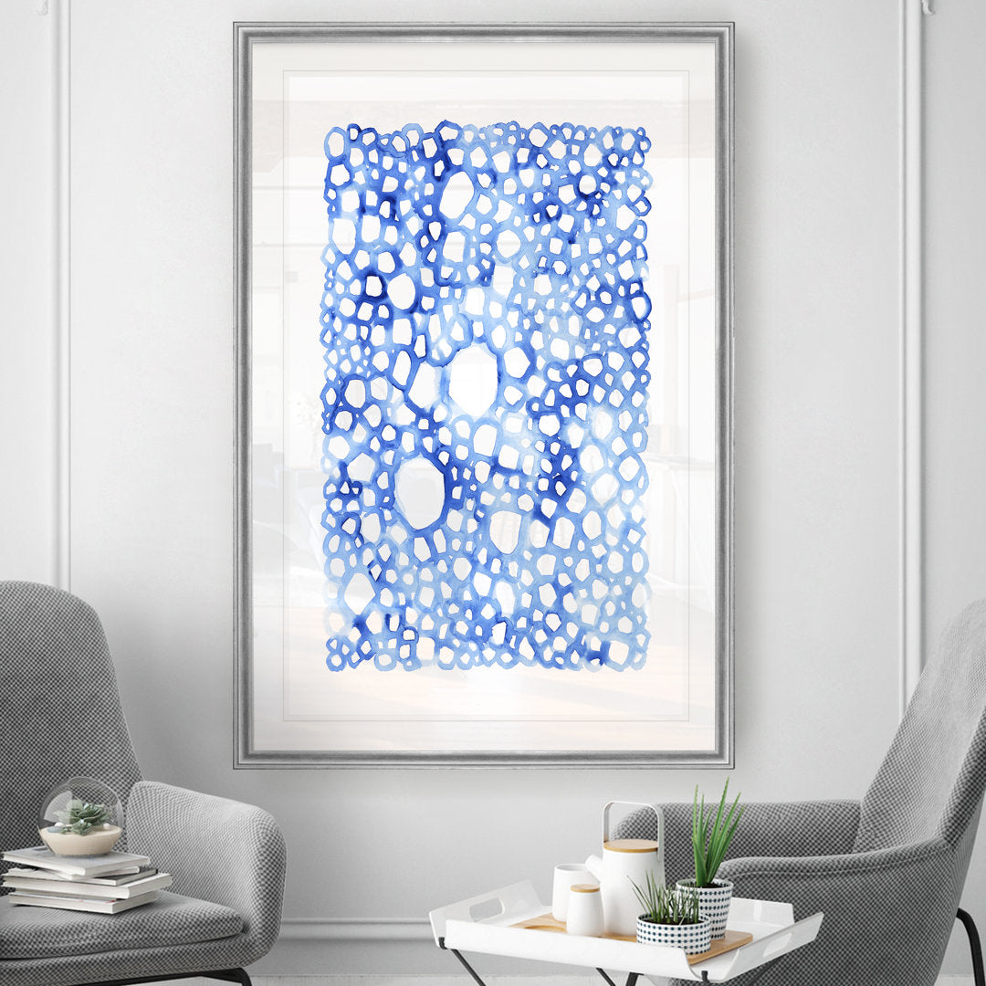 Indigo Plexus I' Print on Canvas Highland Dunes Size: 26.5" H x 36.5" W x 1.5" D Format: Silver Framed