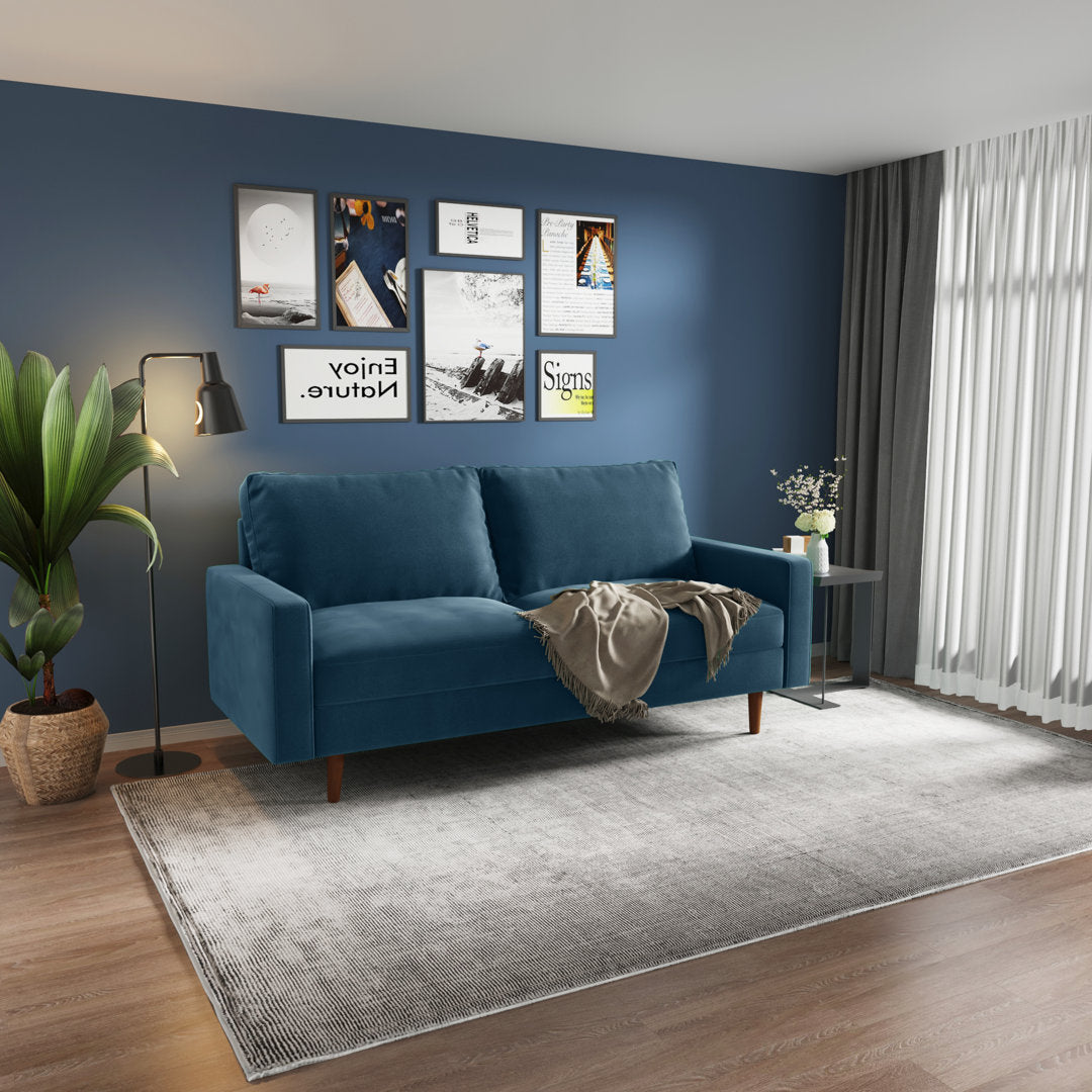 Markham 70" Velvet Square Arm Sofa Willa Arlo™ Interiors Fabric: Prussian Blue Polyester