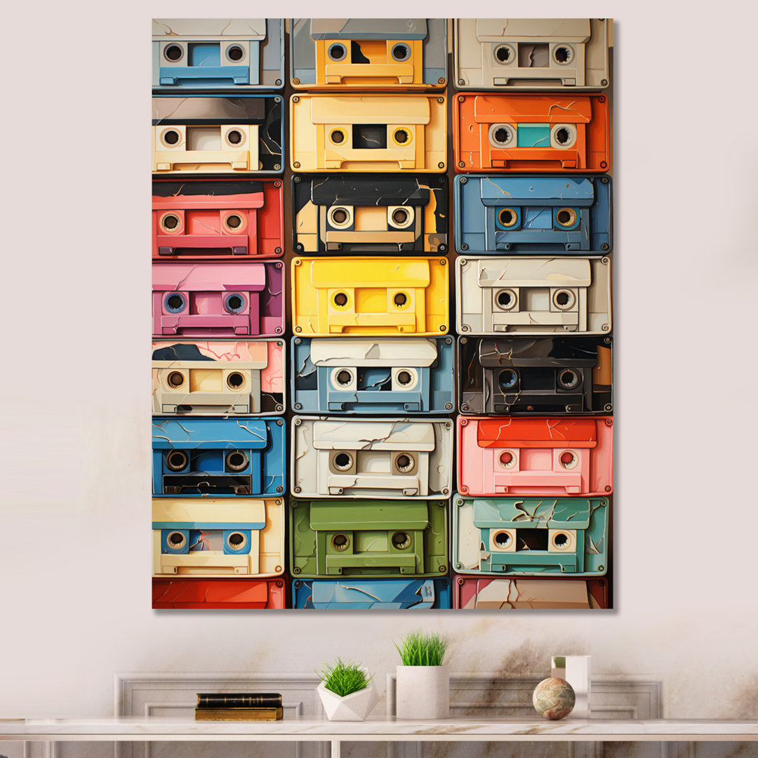 Popart Cassette Tapes X On Canvas Print Red Barrel Studio® Size: 44" H x 34" W x 1.5" D Format: Wrapped Canvas