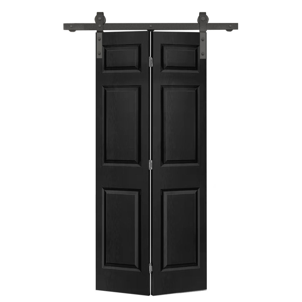 Paneled MDF Composite Bifold Barn Door with Installation Hardware Kit Calhome Size: 24" x 80" Finish: Black